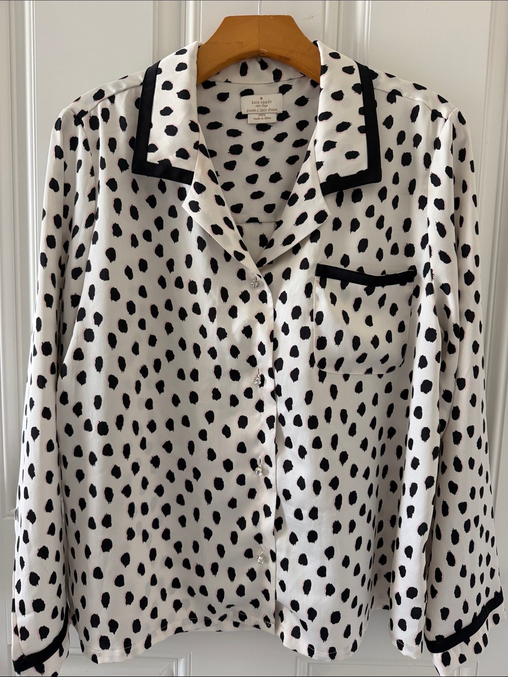 kate spade Black and White Polka-Style Print Blouse with Pink Accents